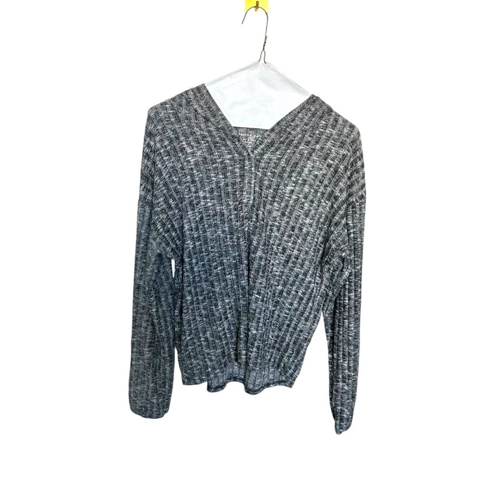American Eagle Hooded Ribbed Knit Lounge Sweater in Grey Size S
